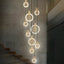 Halo Nordic LED Staircase Chandelier – Wooden Ring Pendant Light